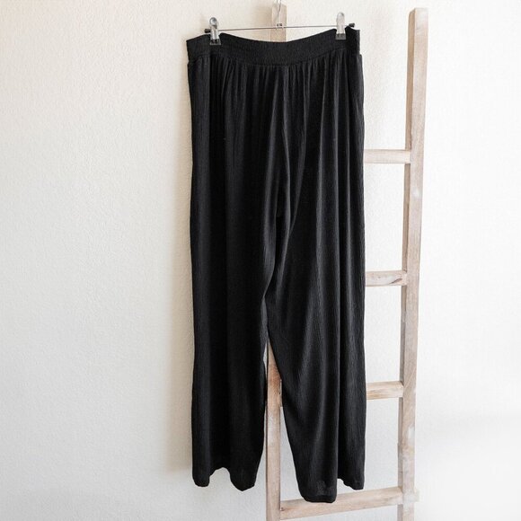 Kona Sol Swim Pants Sz L Black Gauzy CoverUp Flowy Tie Front Split Hem Boho - Picture 3 of 5